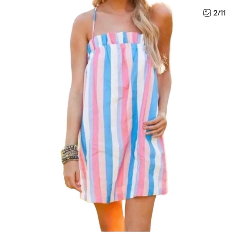 Women's Buddy Love Striped Mini Dress S Pink Blue - Picture 2 of 10